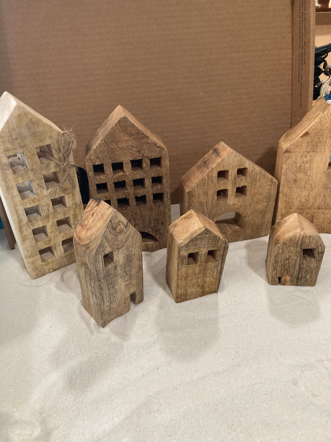 Set of 7 Primitive Wood Houses/Buildings